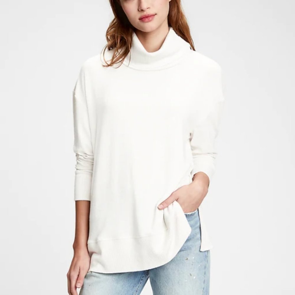 Softspun Cowl-Neck Top, Milk White